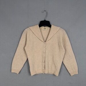 Dalton Cardigan Womens Small Beige Cashmere Sailor Collar Vintage Preppy Cropped